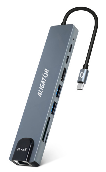 Aligator Usb kabel Dokovací stanice Usb-c / Hub 8v1 (USB-C / 2xUSB / Sd / Microsd/ Hdtv / Rj45)