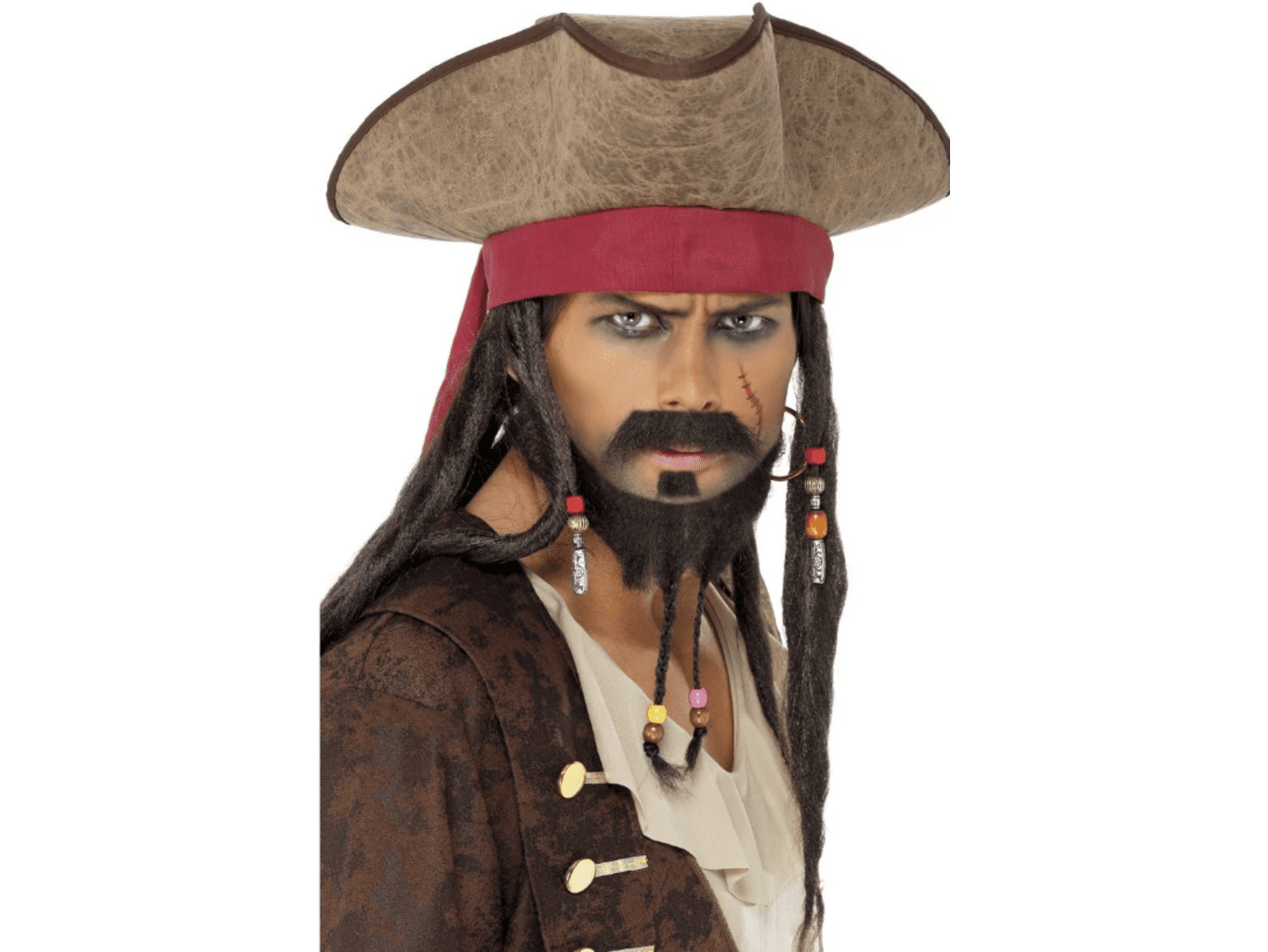 Smiffys Klobouk pirátský s vlasy a šátkem Jack Sparrow