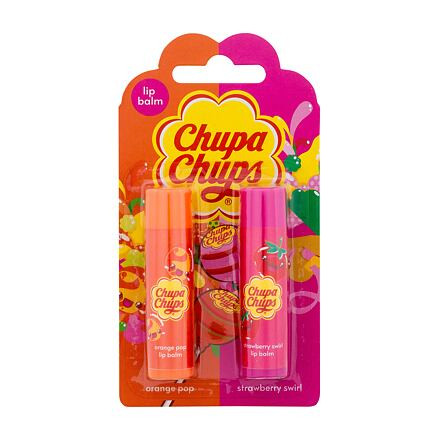 Chupa Chups Lip Balm Duo 2: balzám na rty 4 g Orange Pop + balzám na rty 4 g Strawberry Swirl