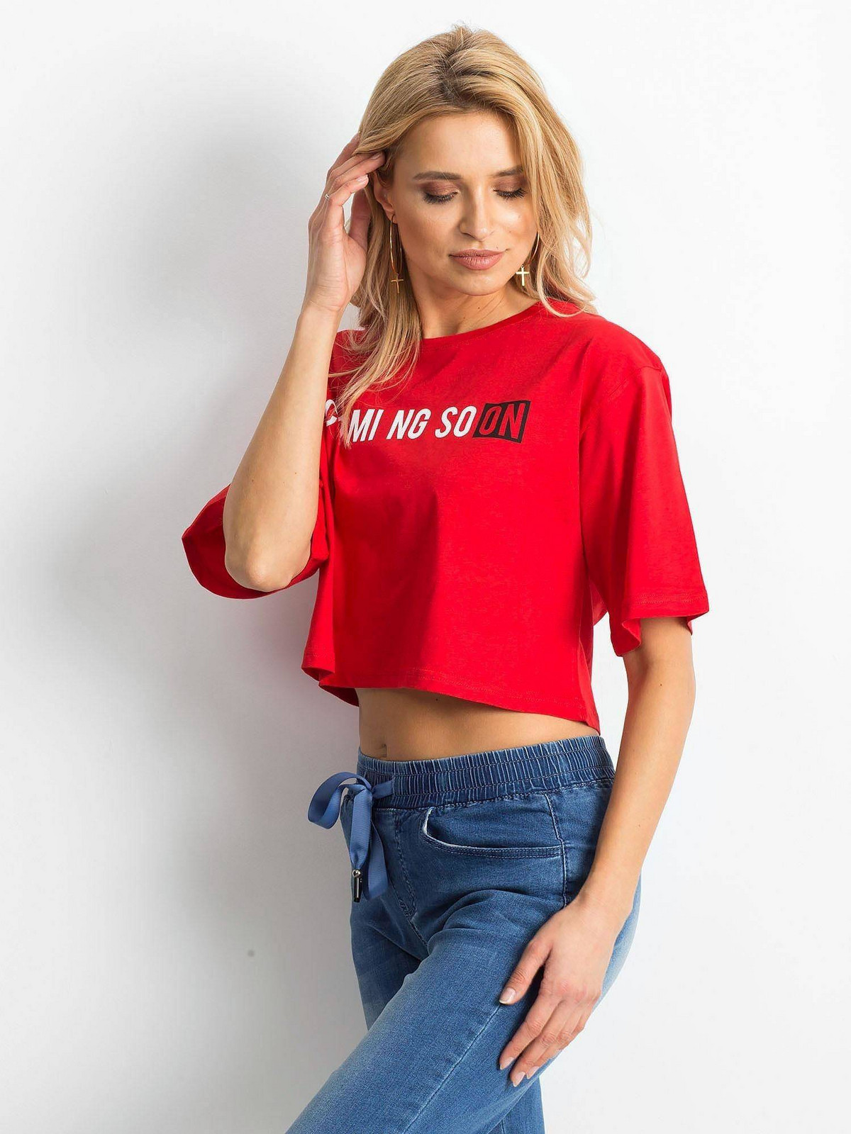 Cropped blouse with text print red