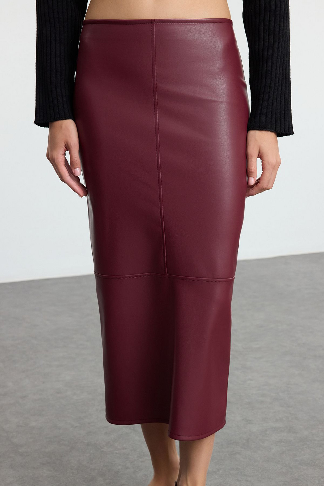 Trendyol Claret Red High Waist Pencil Skirt with Fitted Slit