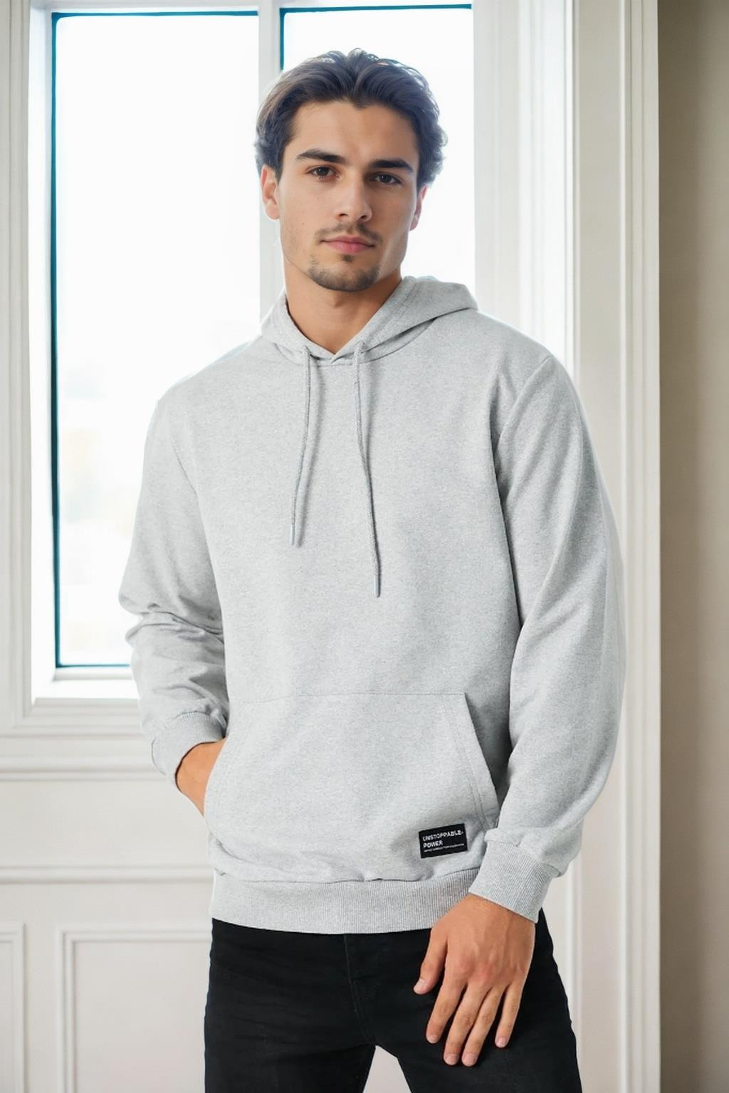 12612 Dewberry Hooded Kangaroo Pocket Mens Sweatshirt-GREY