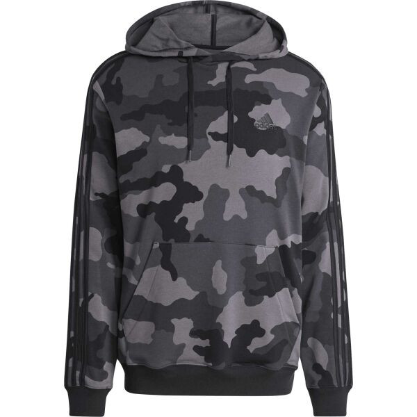 adidas CAMO HOODIE Pánská mikina, tmavě šedá, velikost