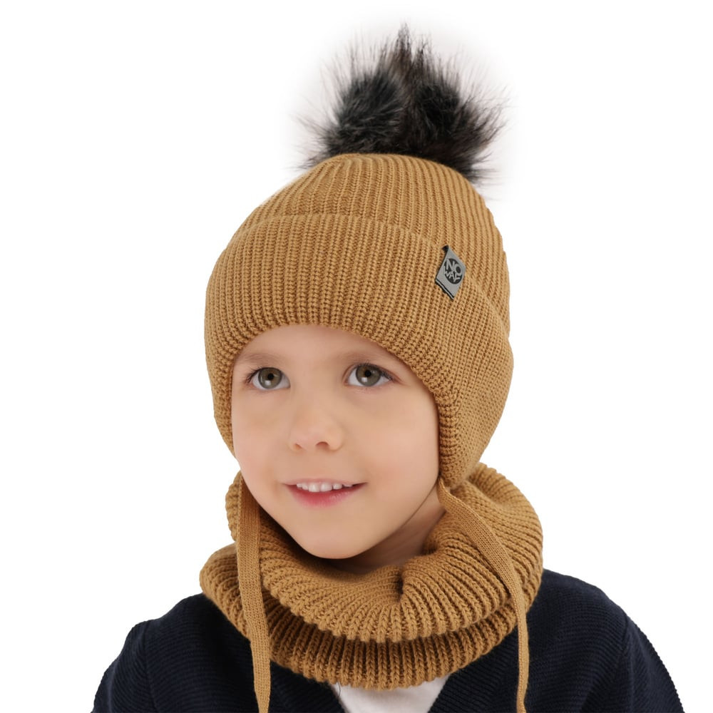 AGBO Boy's winter set: hat and tube scarf blue Honed with pompom