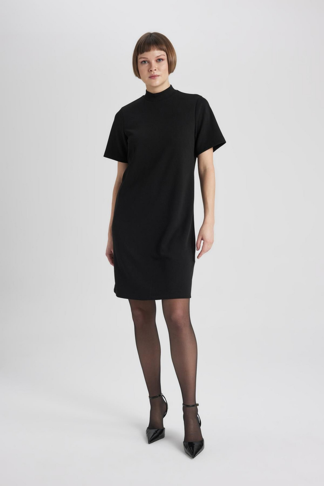 DEFACTO A-Line Half Turtleneck Premium Mini Short Sleeve Dress