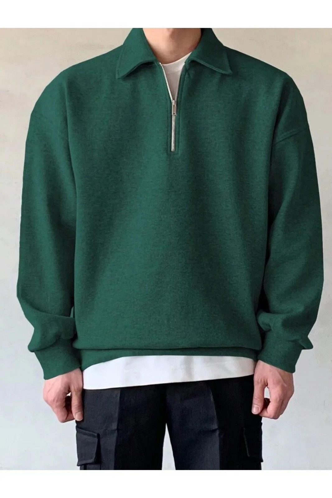 43297 Dewberry Oversize Half Zipper Mens Sweatshirt-NEFTİ