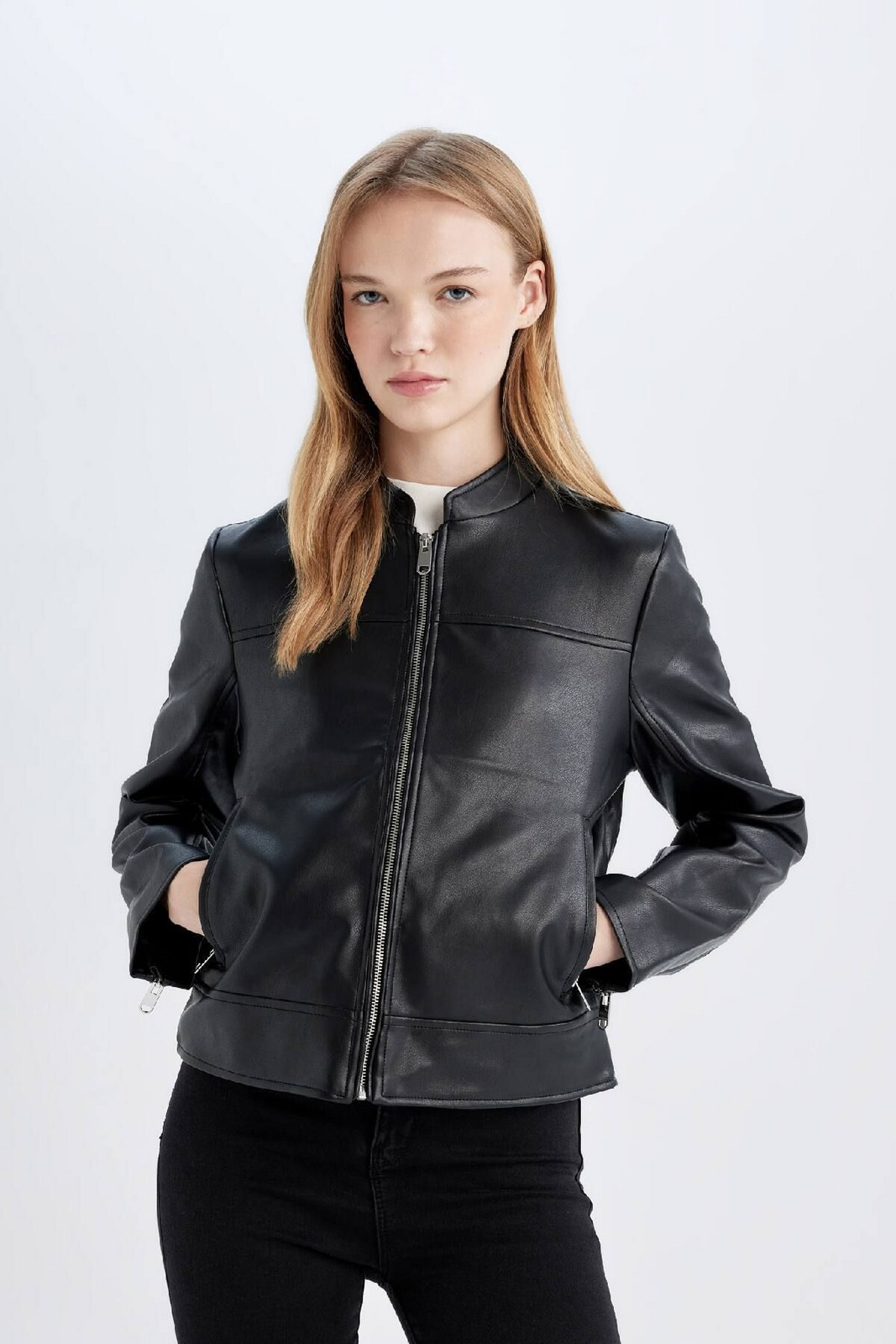 DEFACTO Regular Fit Zippered Faux Leather Jacket