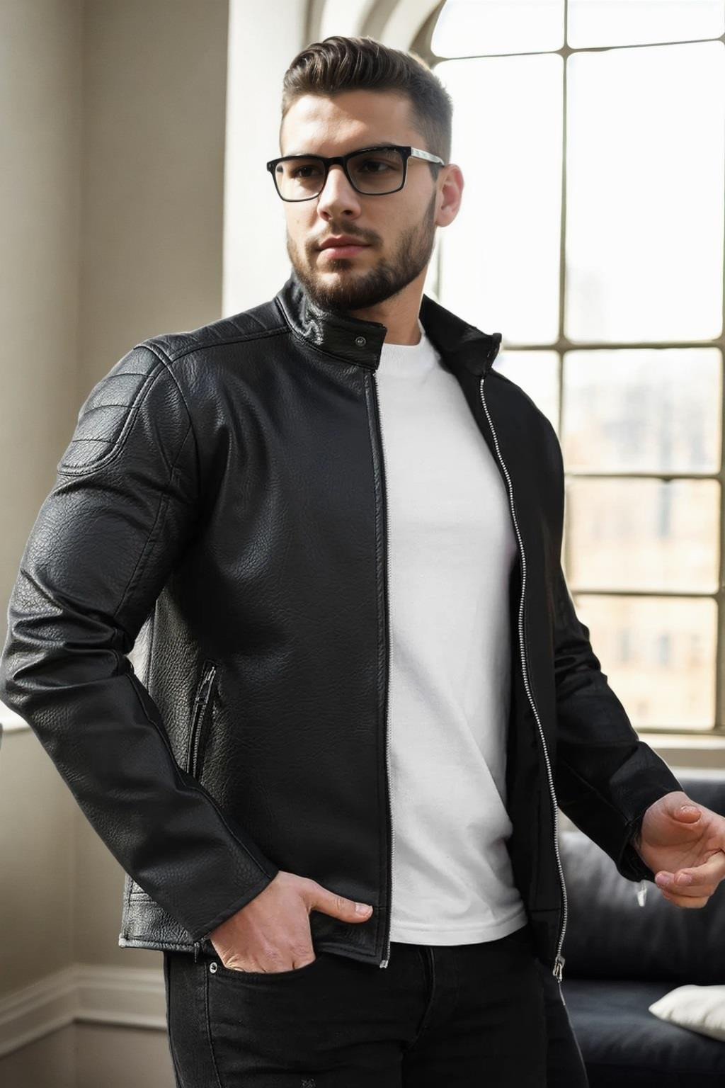 50494 Dewberry Mens PU Jacket-BLACK