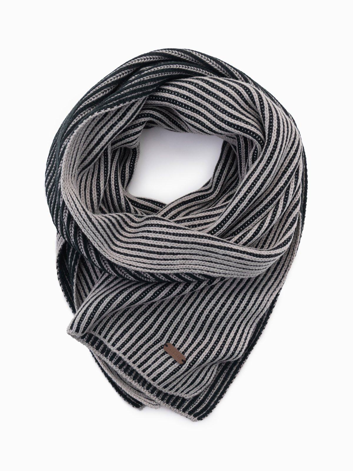 Ombre Men's knitted scarf with two-tone stripes - grey and black