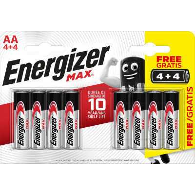 Energizer Max AA tužková baterie, 4 + 4 ks zdarma