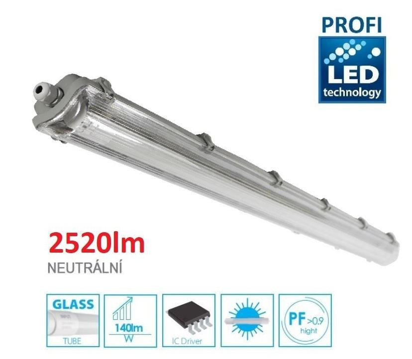 LED21 KOMPLET PROFI Prachotěsné svítidlo +1 LED trubice T8 18W 2520lm 120cm Neutrální bílá TRU7926064