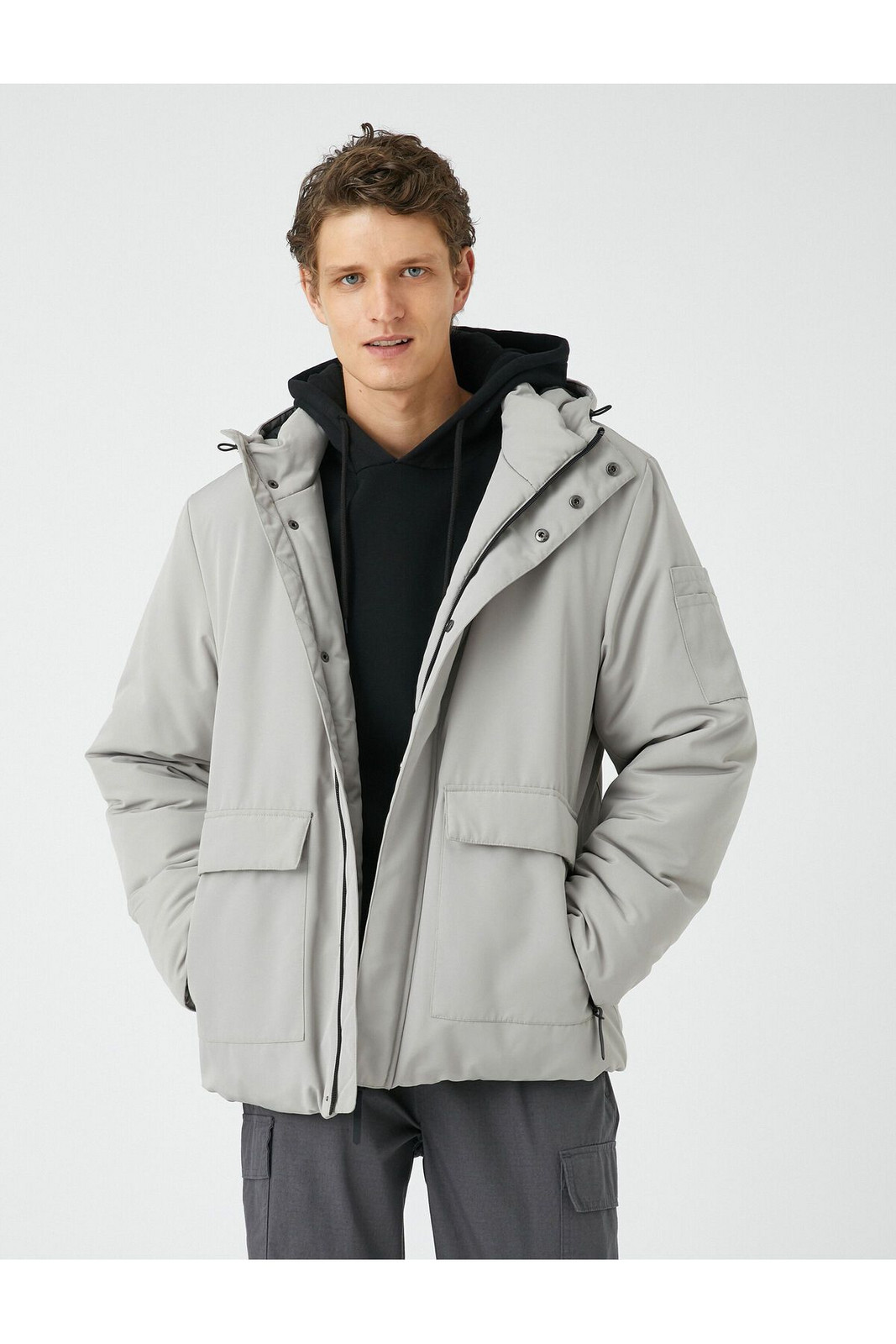 Koton Hooded Anorak with Pocket Detail, Zipper and Snap Buttons