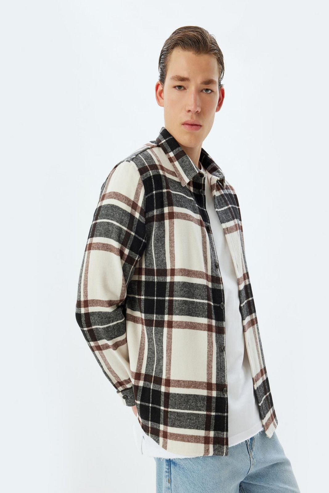 Koton Ecru Plaid Men's Adult Shirt