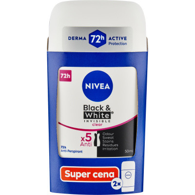 Nivea Black & White Invisible Clear tuhý antiperspirant, 2× 50ml