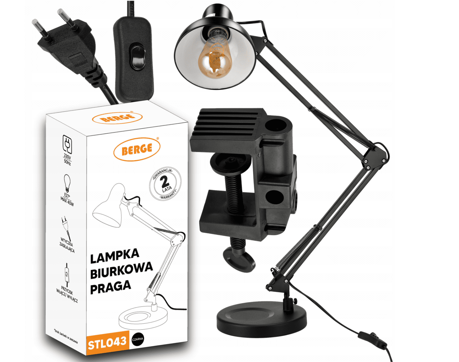 Berge Stolní lampa XL Praga 1xE27 LED černá STL043