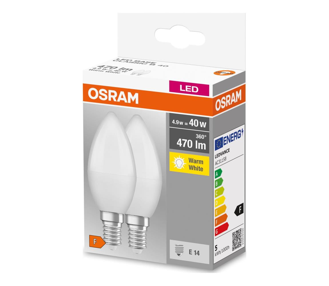 Osram SADA 2x LED Žárovka B38 E14/4,9W/230V 3000K - Osram