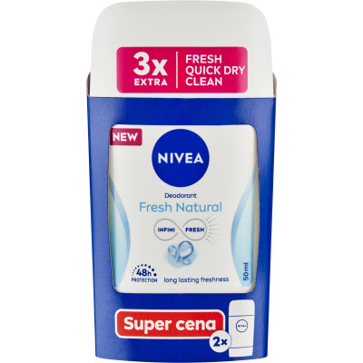 Nivea Fresh Natural tuhý deodorant, 2× 50 ml