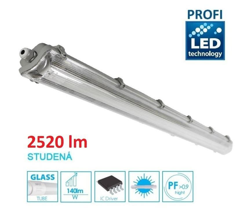 LED21 KOMPLET PROFI Prachotěsné svítidlo +1 LED trubice T8 18W 2520lm 120cm Studená bílá TRU7926065