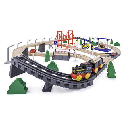 Vláčkodráha s elektrickou mašinkou a mostem, 80 dílů