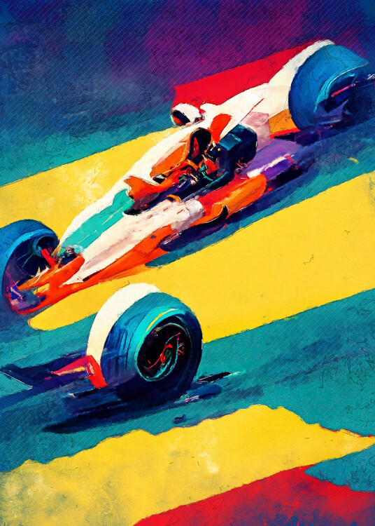 Justyna Jaszke Ilustrace Formula 1 yellow purple, Justyna Jaszke, 30 × 40 cm