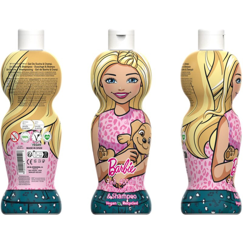 Barbie 2in1 jemný sprchový gel a šampon pro děti 400 ml