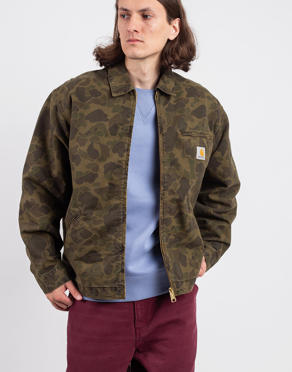 Carhartt WIP Duck Detroit Jacket Camo Duck, Green/Office Gree garment dyed M