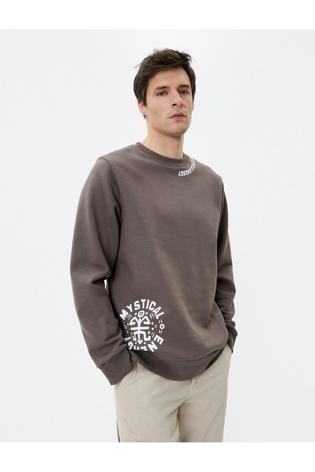 Koton Crew Neck Sweat Ethnic Printed Slogan Long Sleeve