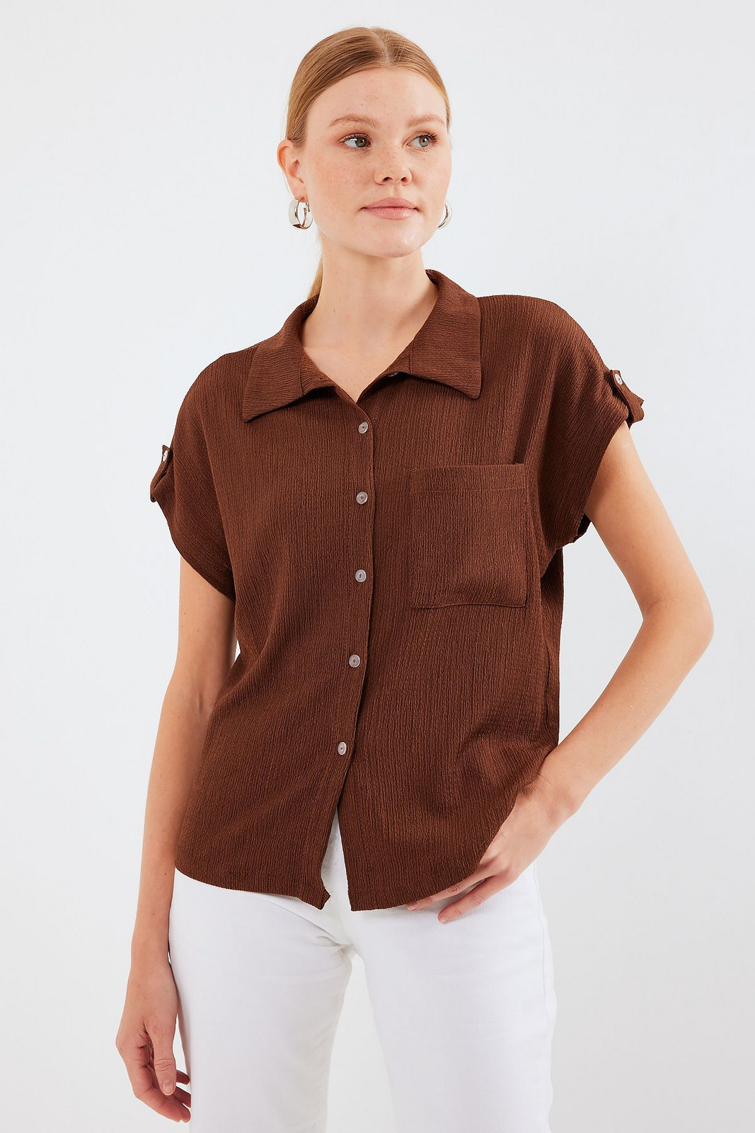 Bigdart 20256 Cuffed Double Short Sleeve Shirt - Brown