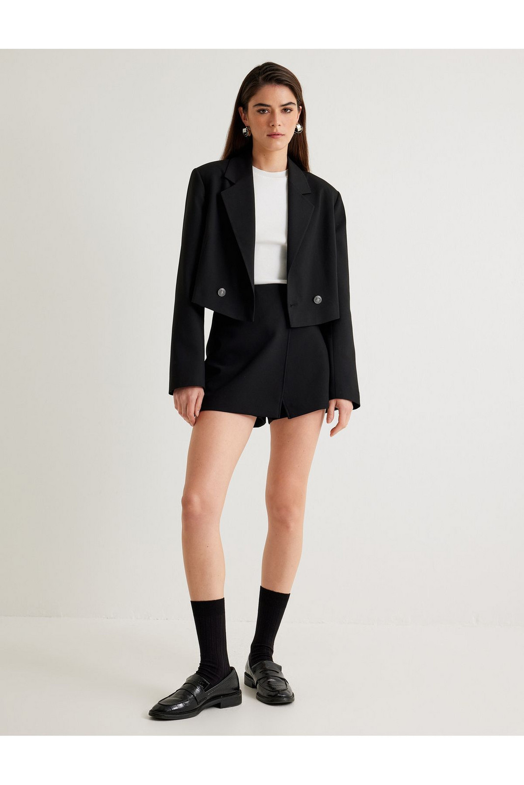 Koton Double Breasted Crop Blazer Jacket Reverse Collar