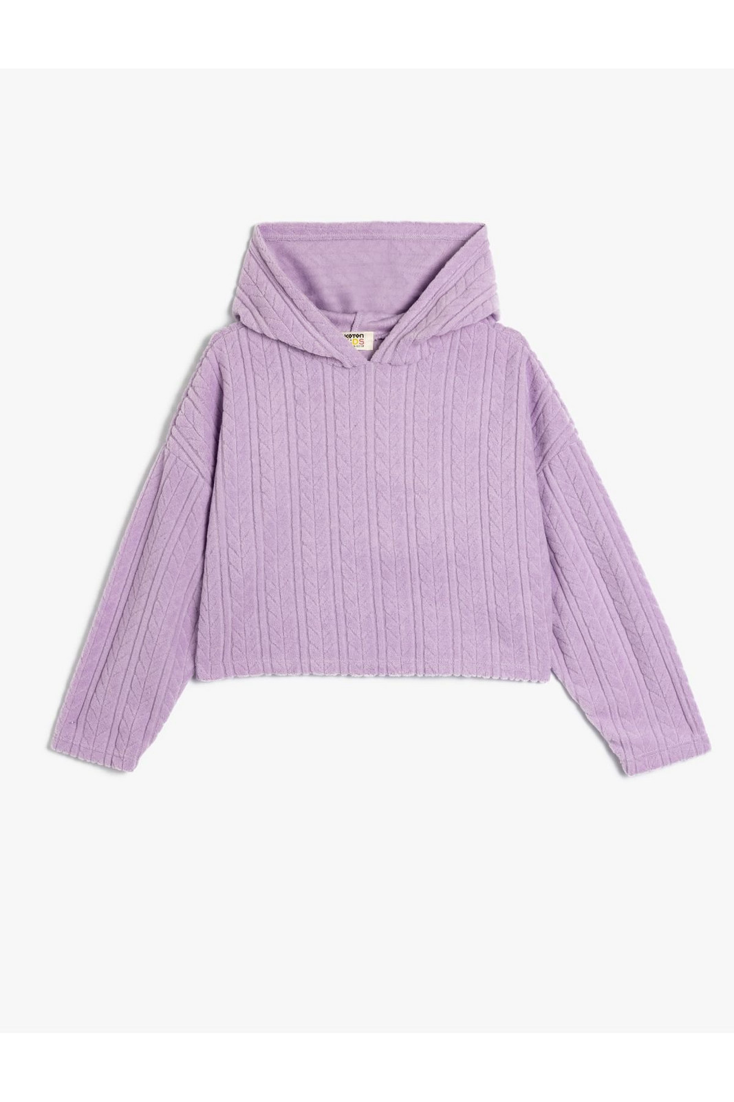 Koton Crop Sweatshirt Hooded Textured Elastic Cuffs