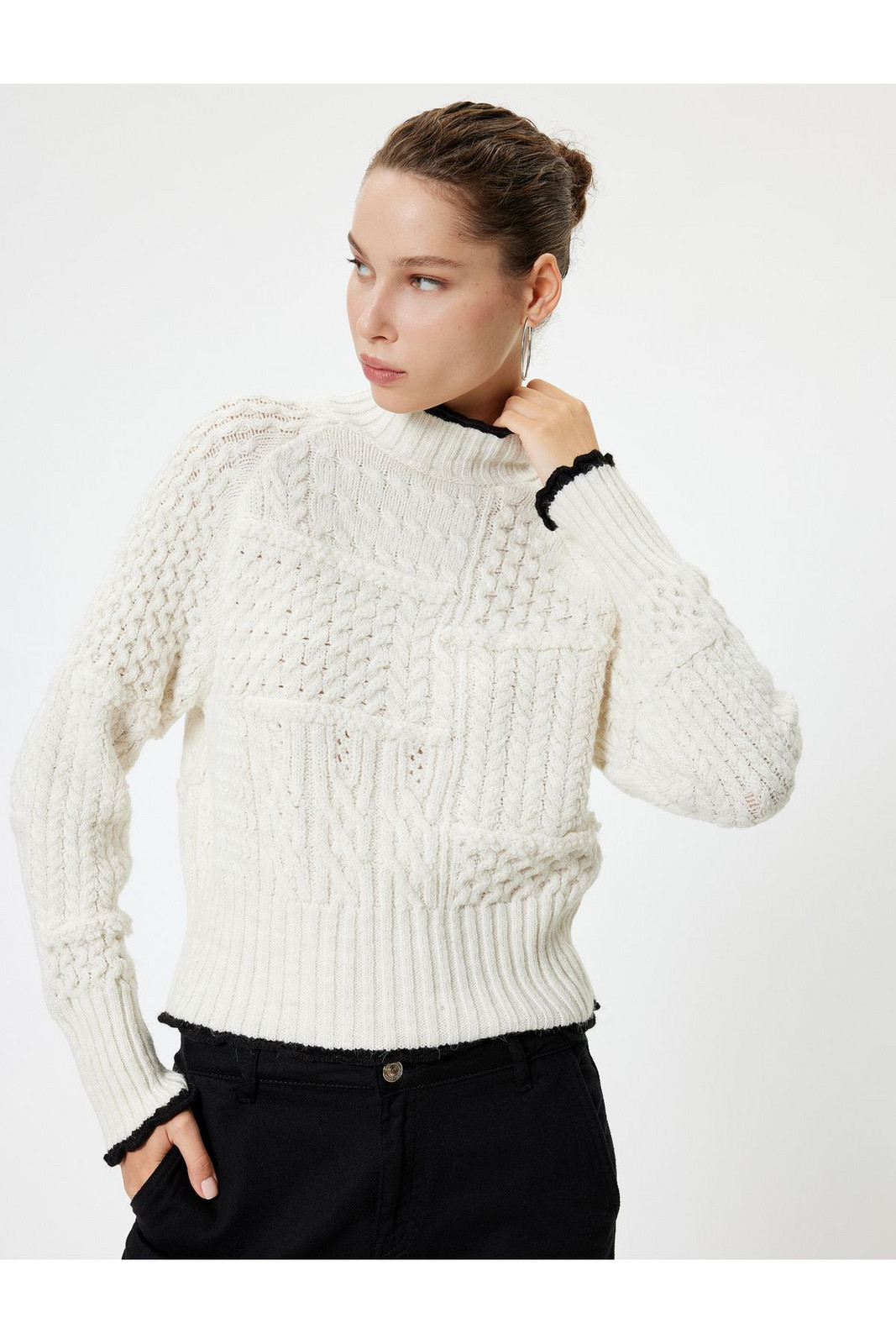 Koton High Collar Sweater Knitted Textured Piping Long Sleeve