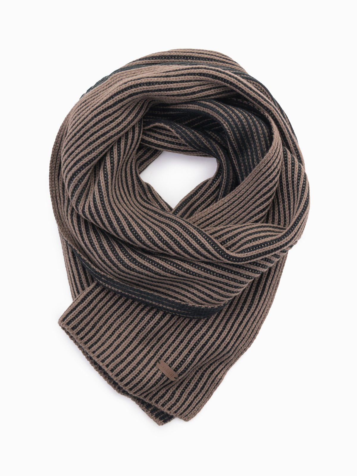 Ombre Men's knitted scarf with two-tone stripes - brown and black