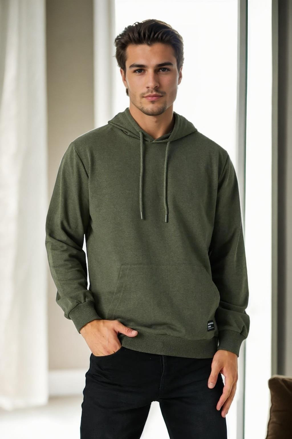 12612 Dewberry Hooded Kangaroo Pocket Mens Sweatshirt-Khaki