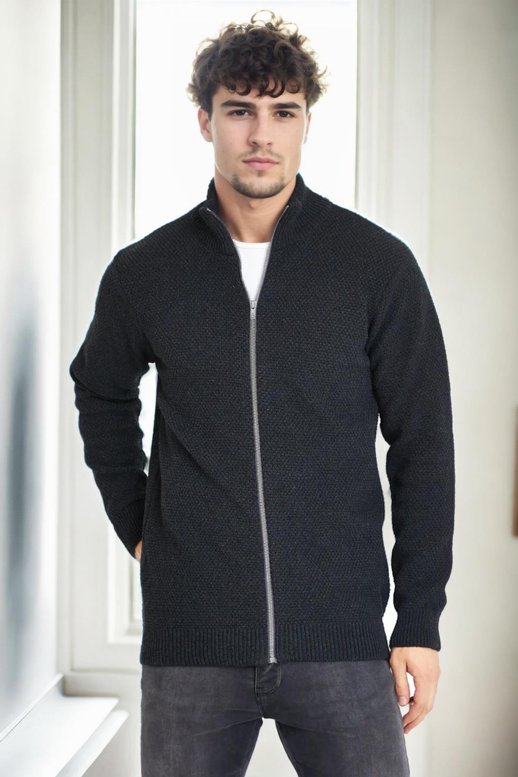 65801 Dewberry Zippered Knitwear Cardigan-ANTHRACITE