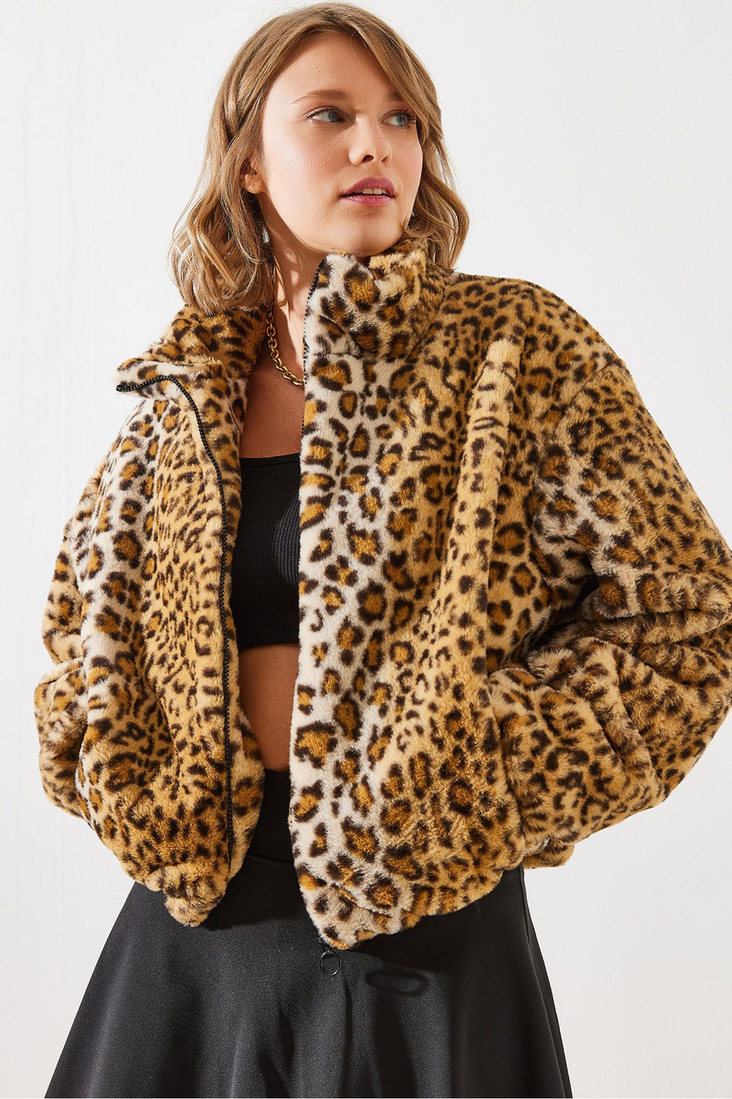 Bianco Lucci Women's Leopard Pattern Faux Für Coat 2426