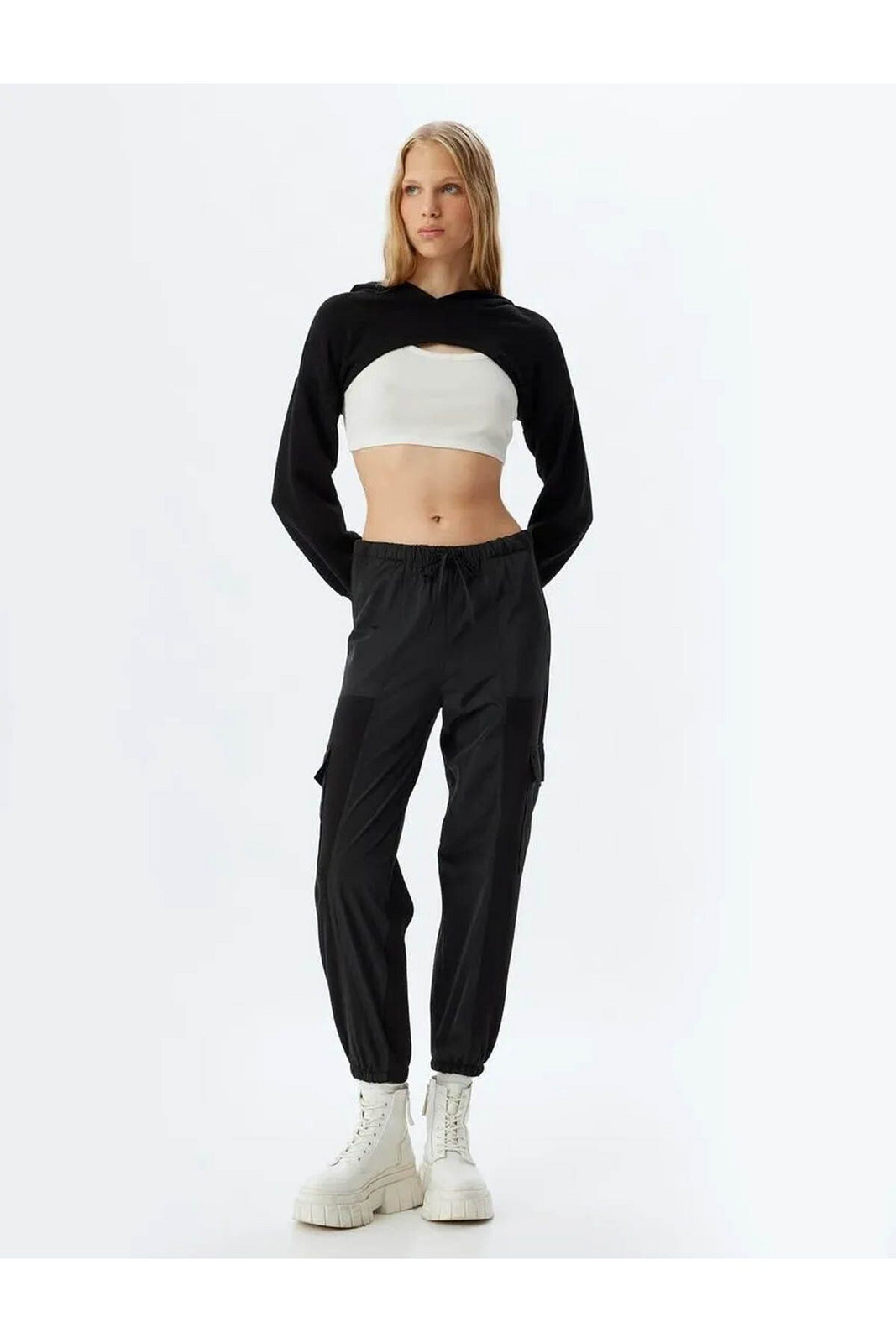 Koton Cargo Jogger Sweatpants Pocket Detailed Tied Waist Raised