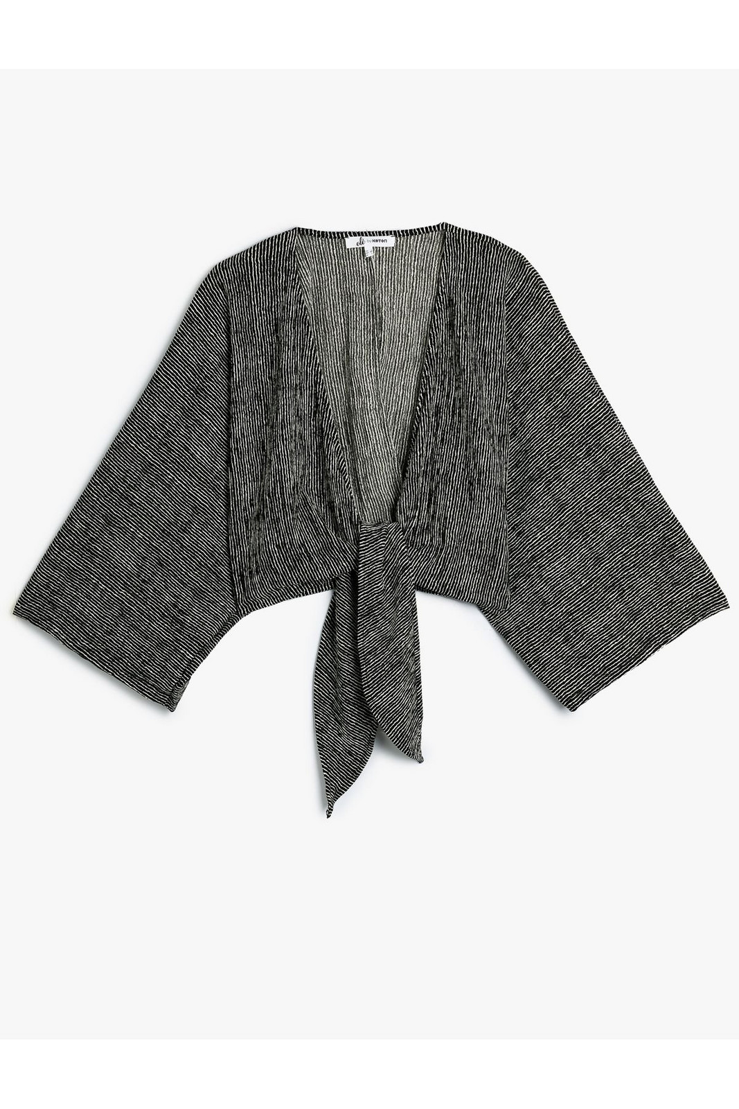 Koton Crop Cardigan with Wrap Tie Detail V-Neck Bat Sleeve