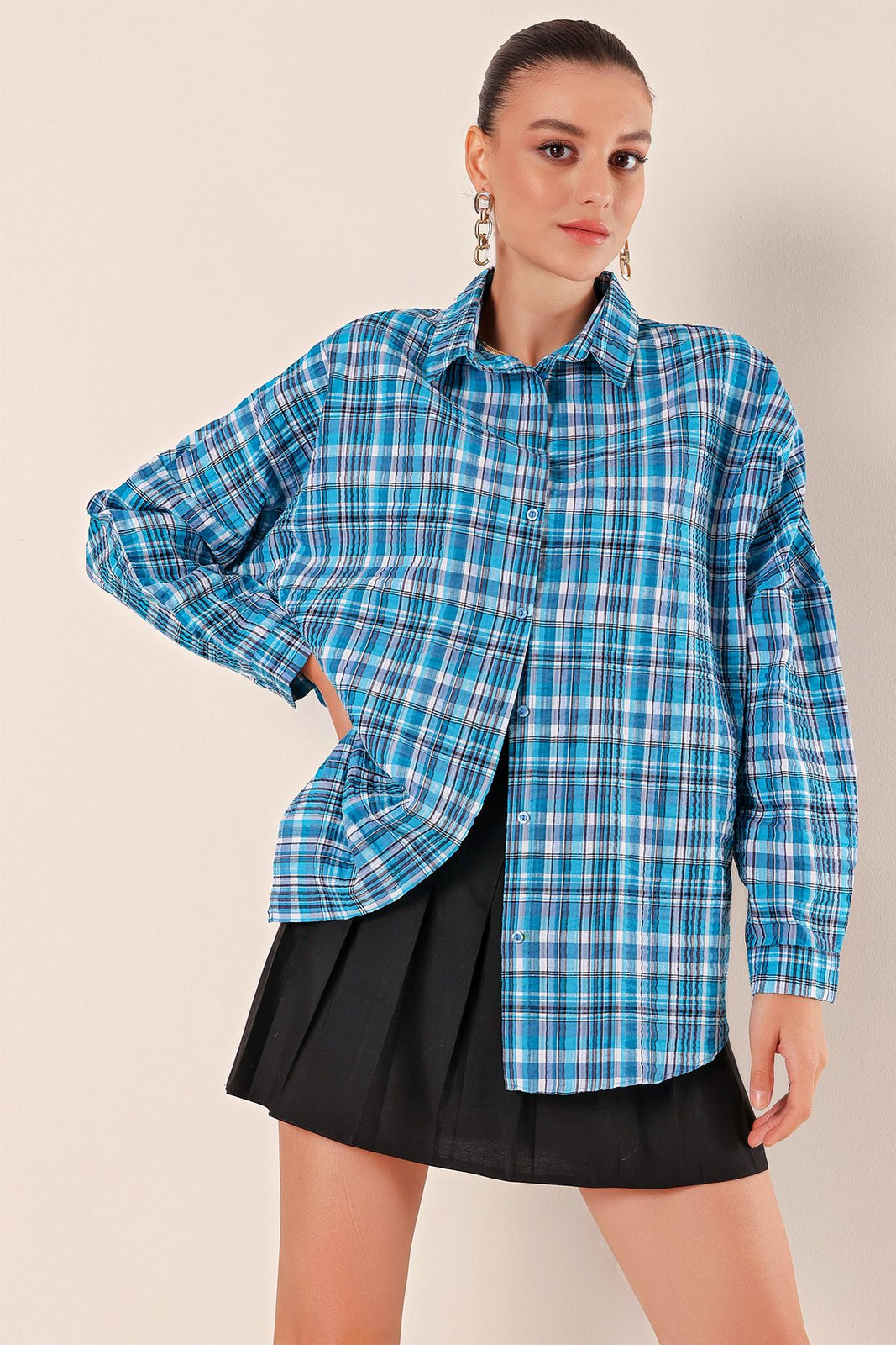 Bigdart 3900 Oversize Long Basic Shirt - C.Blue