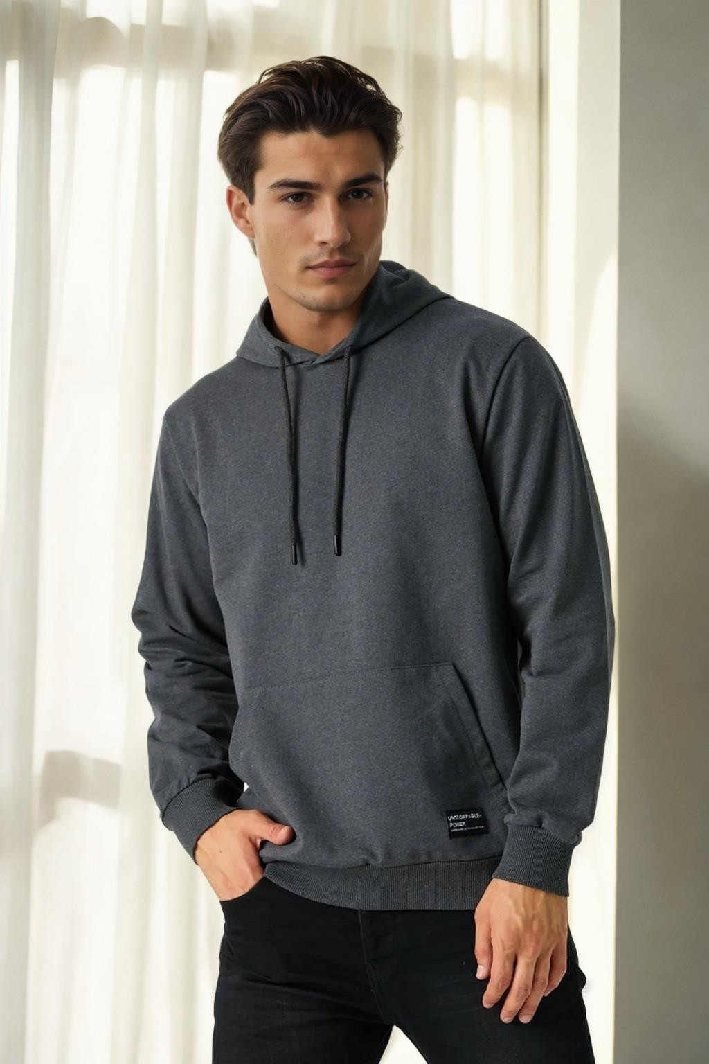 12612 Dewberry Hooded Kangaroo Pocket Mens Sweatshirt-ANTHRACITE