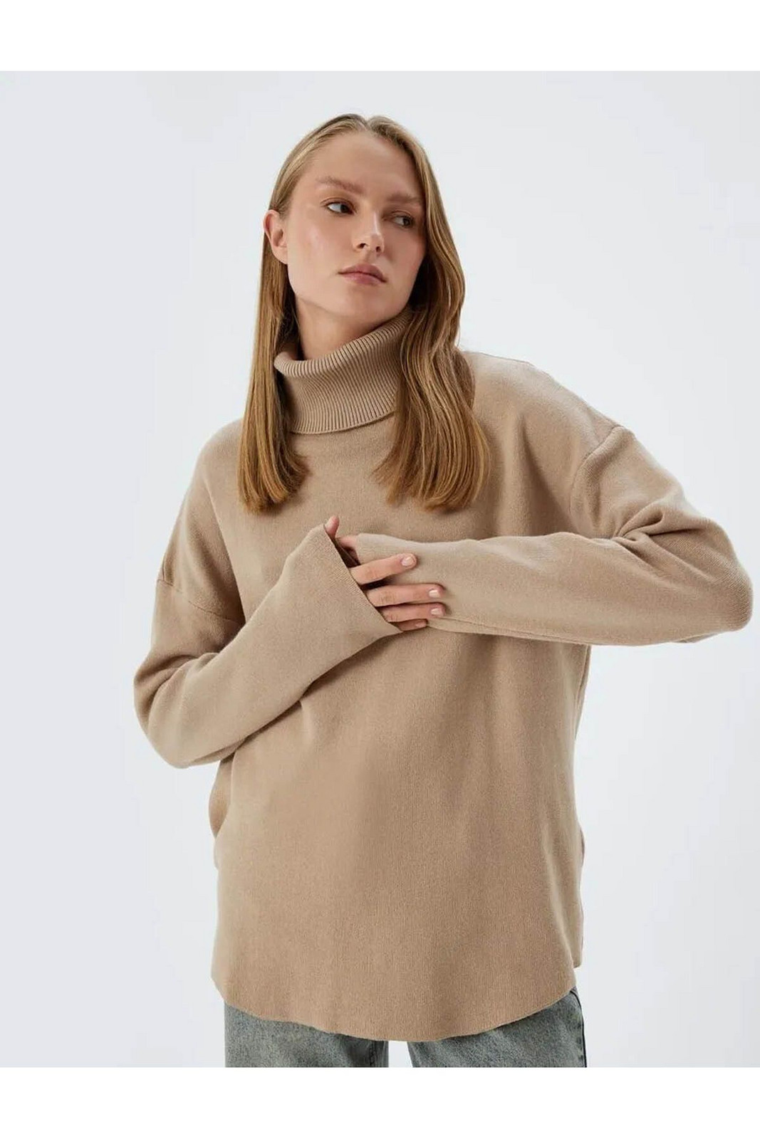 Koton Turtleneck Oversize Knitwear Sweater Long Sleeve Soft Textured