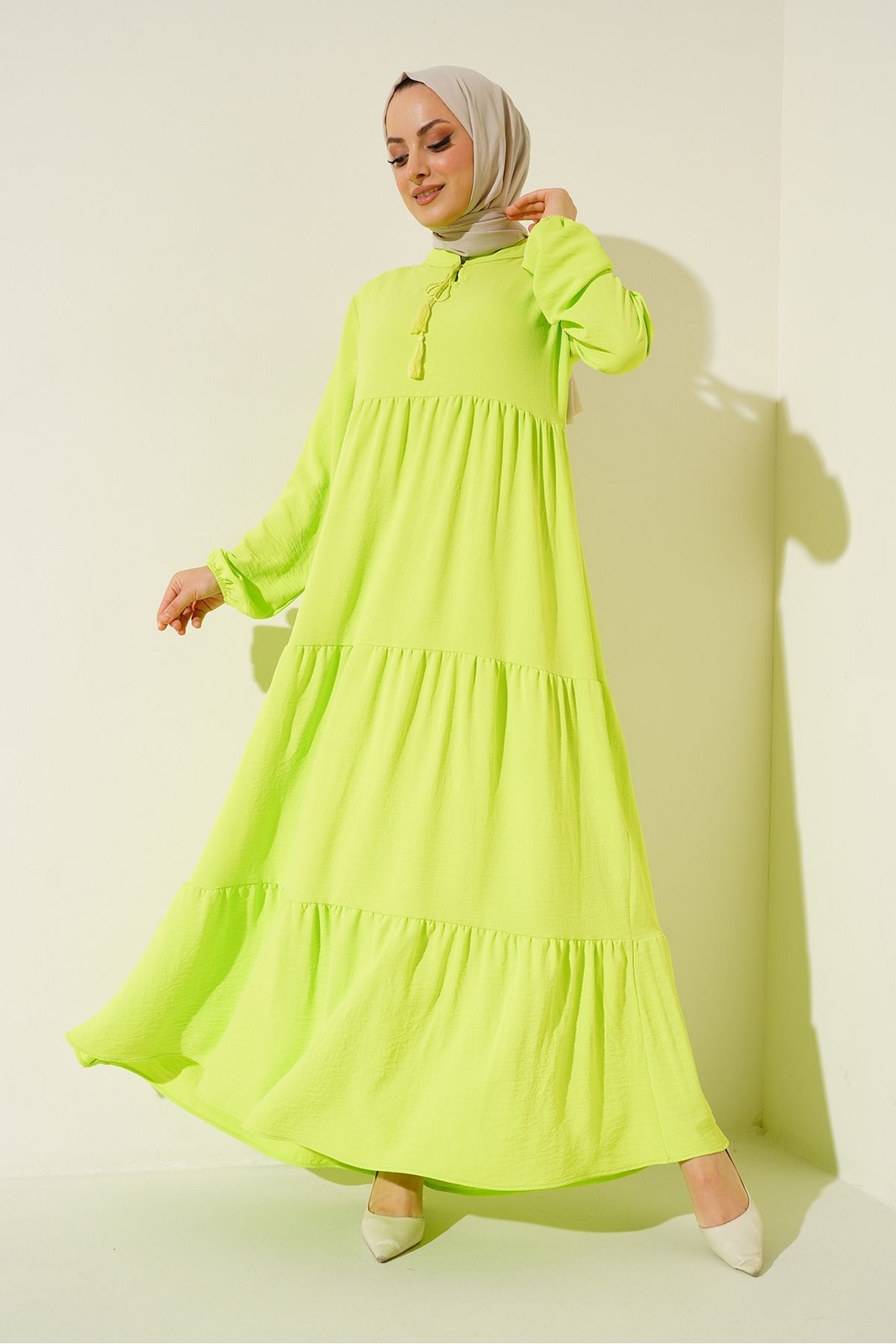 Bigdart 1627 Collar Lace-Up Hijab Dress - V. Green