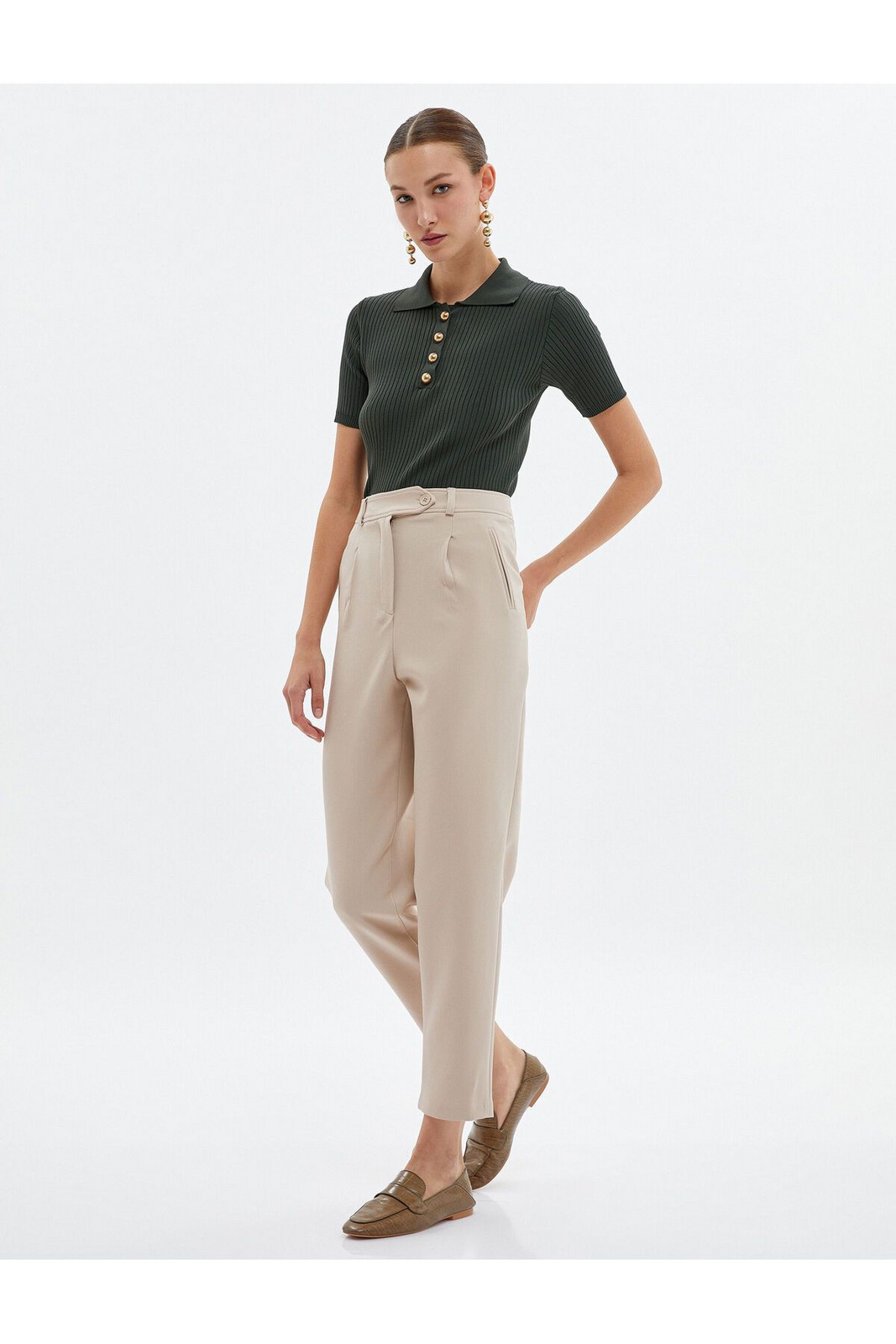 Koton Fabric Trousers High Waist Pleat Detailed Buttoned Zipper