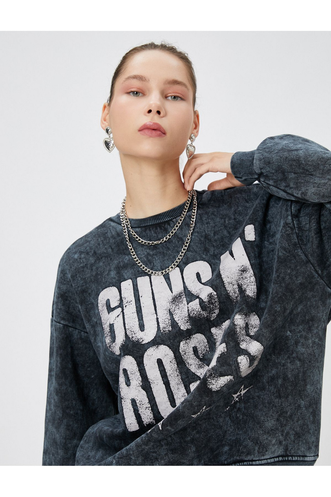 Koton Guns N' Roses Sweatshirt Licensed Raised Washed Back Printed