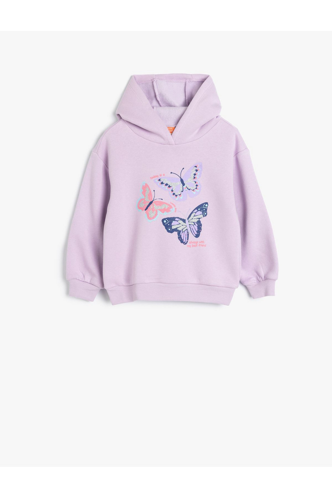 Koton Hooded Sweatshirt Butterfly Printed Long Sleeve Raised