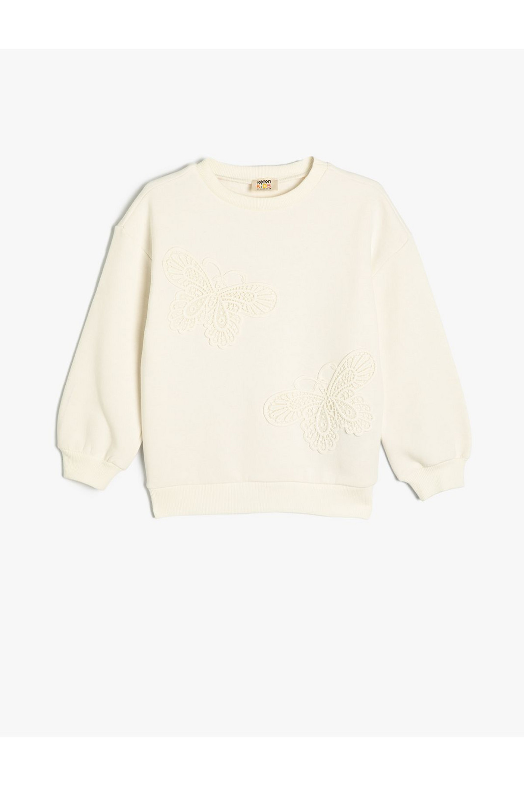 Koton Butterfly Sweatshirt Appliqued Crew Neck