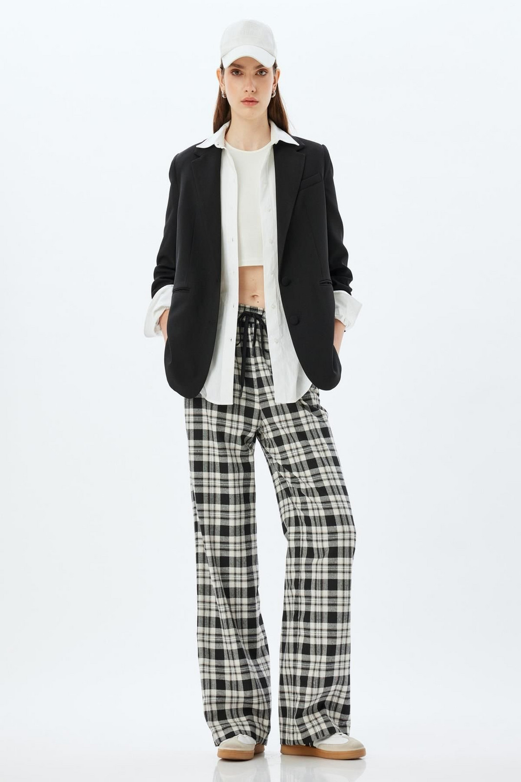 Koton Black Plaid Women's Trousers