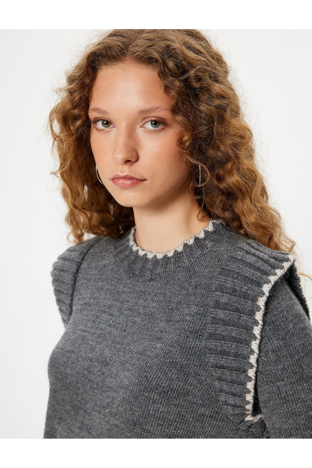 Koton Knitted Sweater Crew Neck Ruffle Detail Long Sleeve