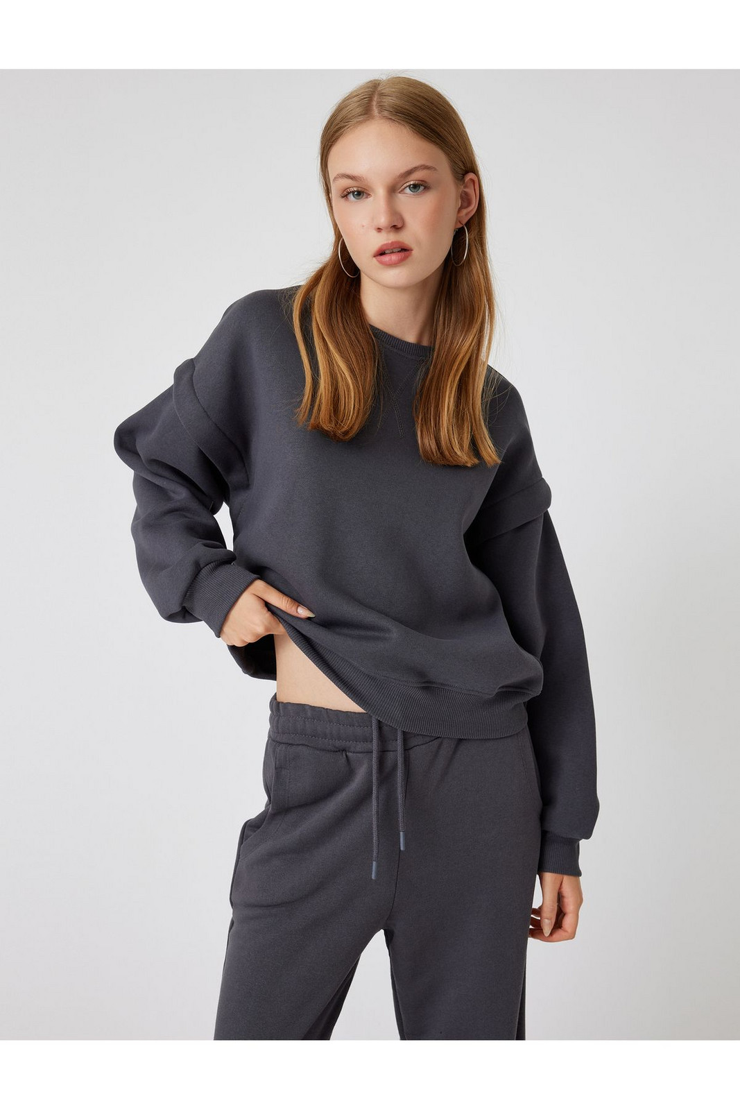 Koton Basic Oversize Sweatshirt Long Sleeve Crew Neck Stitch Detail