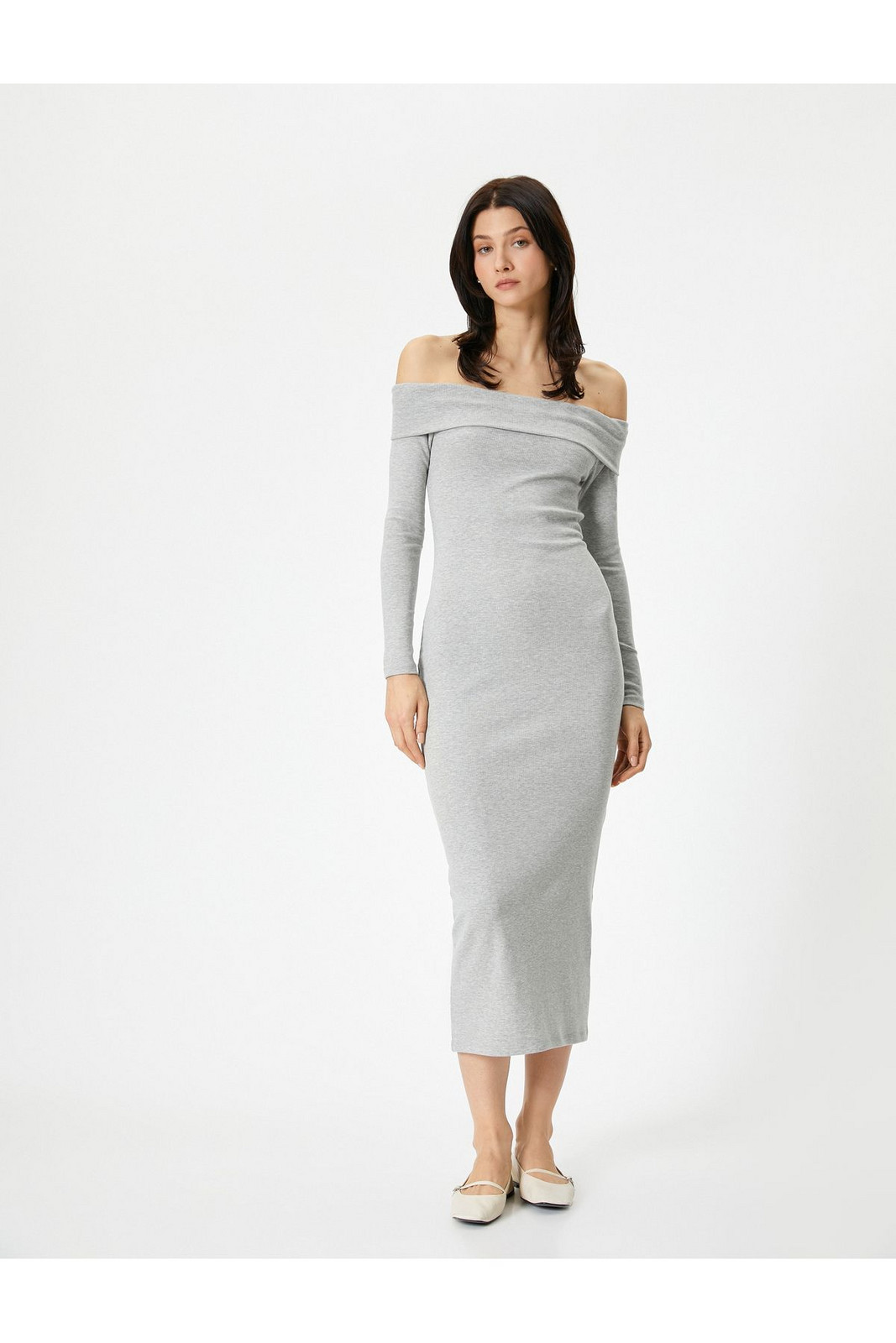 Koton Long Dress Off Shoulder Long Sleeve Ribbed