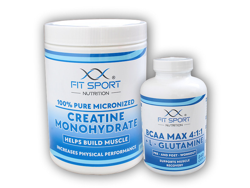 FitSport Nutrition 100% Creatine Monohydrate 550g + BCAA MAX 4:1:1 + L-Glutamine 240 caps